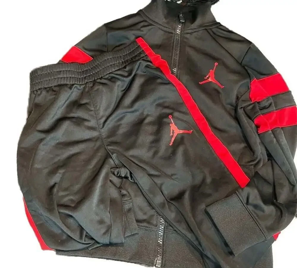 Jordan Boys Full-Zip Tracksuit Set Black and Red